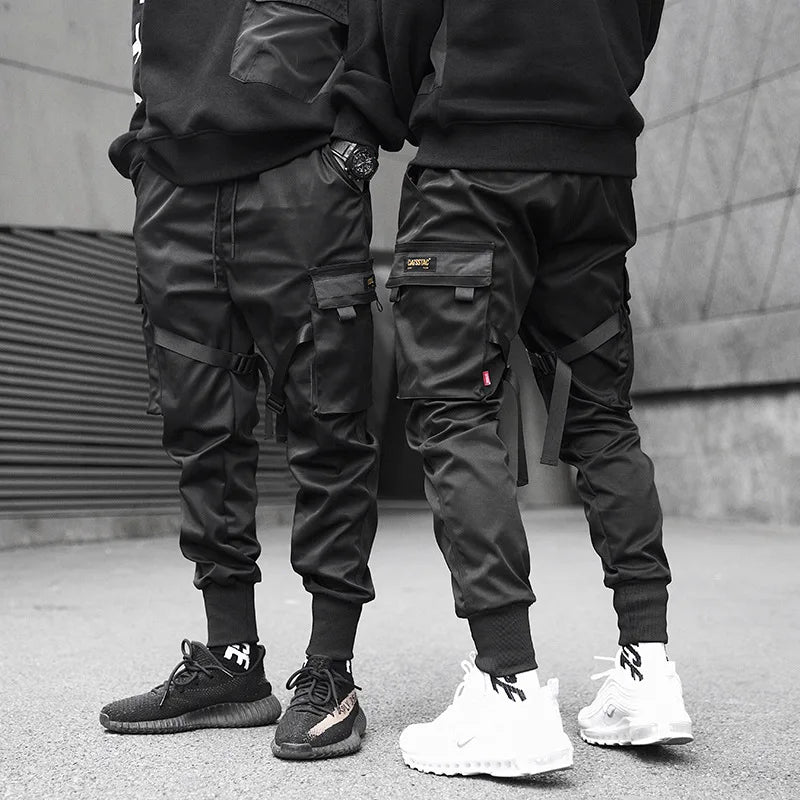 Men's Multi Pocket Bandage Tactical Technical Clothing Work Pants Men'sPunk Hip Hop Running Pants Casual Street Wear