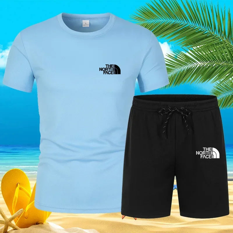 2025 New Trend Summer Men's Suit Hot Casual Fashion sportswear Beach print short-sleeved T-shirt suit jogging