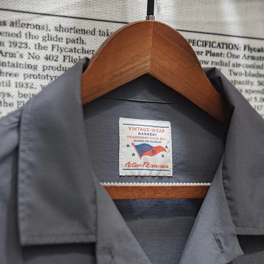 Maden Retro Toretto Short-sleeved Shirt Dark Gray Single-Breasted Large Size Lapel Thin Shirt for Men's Summer Tops