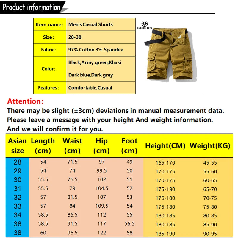 New Men Summer Outdoor Leisure Buttons Cargo Style Shorts Men Solid Straight Cotton Comfortable Fashion Design Short Pants Male