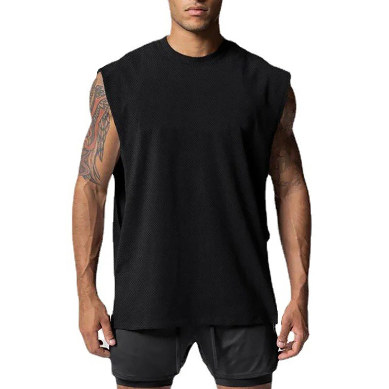 Cut Off Oversized Mesh Tank Top Men Gym Fitness Training Workout Quick Dry Bodybuilding Sleeveless Shirt Sports Fashion Clothing