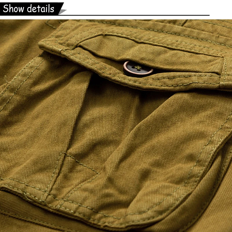 New Men Summer Outdoor Leisure Buttons Cargo Style Shorts Men Solid Straight Cotton Comfortable Fashion Design Short Pants Male