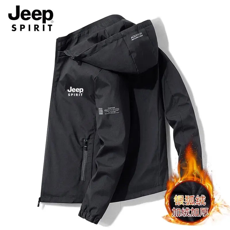 Jeep Spirit Jacket Men Autumn Winter Plus Down Warm Hooded Sports Top New Versatile Casual Coat