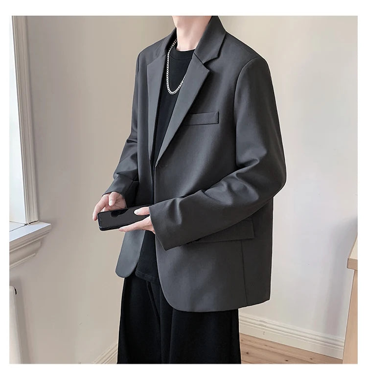 2025 Men Handsome Casual Blazers Men Leisure Loose Suit Jackets Trendy Male Daily Streetwear All-Match Korean Suit Black Blazer