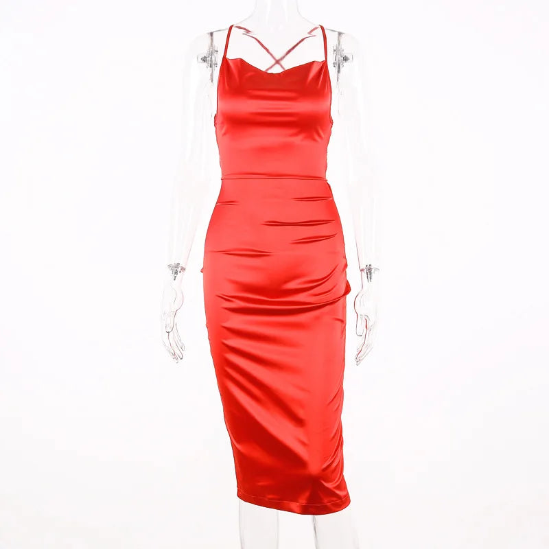 European and American Spring/Summer New Style Sling Women's Elegant Dress Split Solid Color Dress