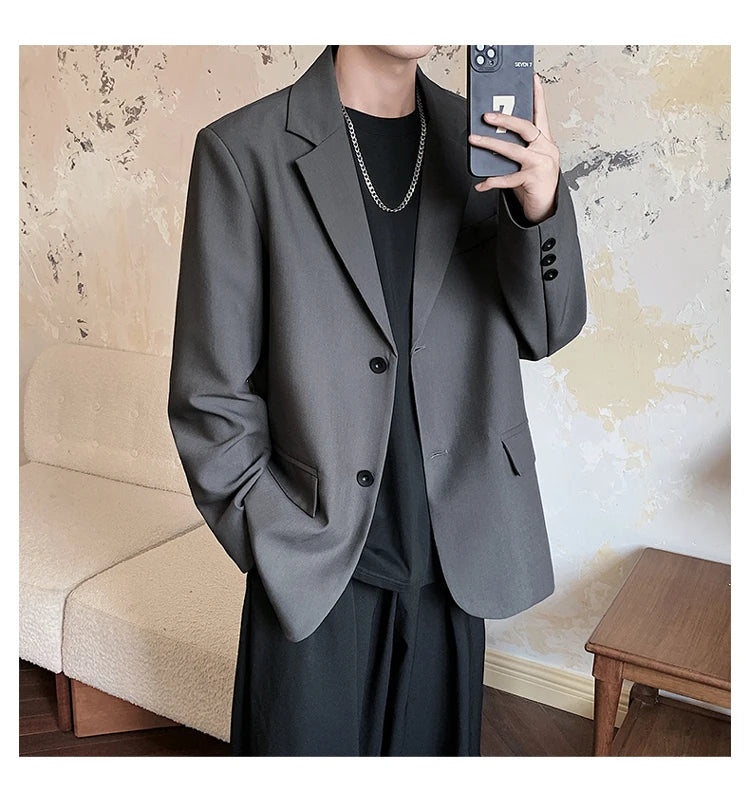 2025 Men Handsome Casual Blazers Men Leisure Loose Suit Jackets Trendy Male Daily Streetwear All-Match Korean Suit Black Blazer