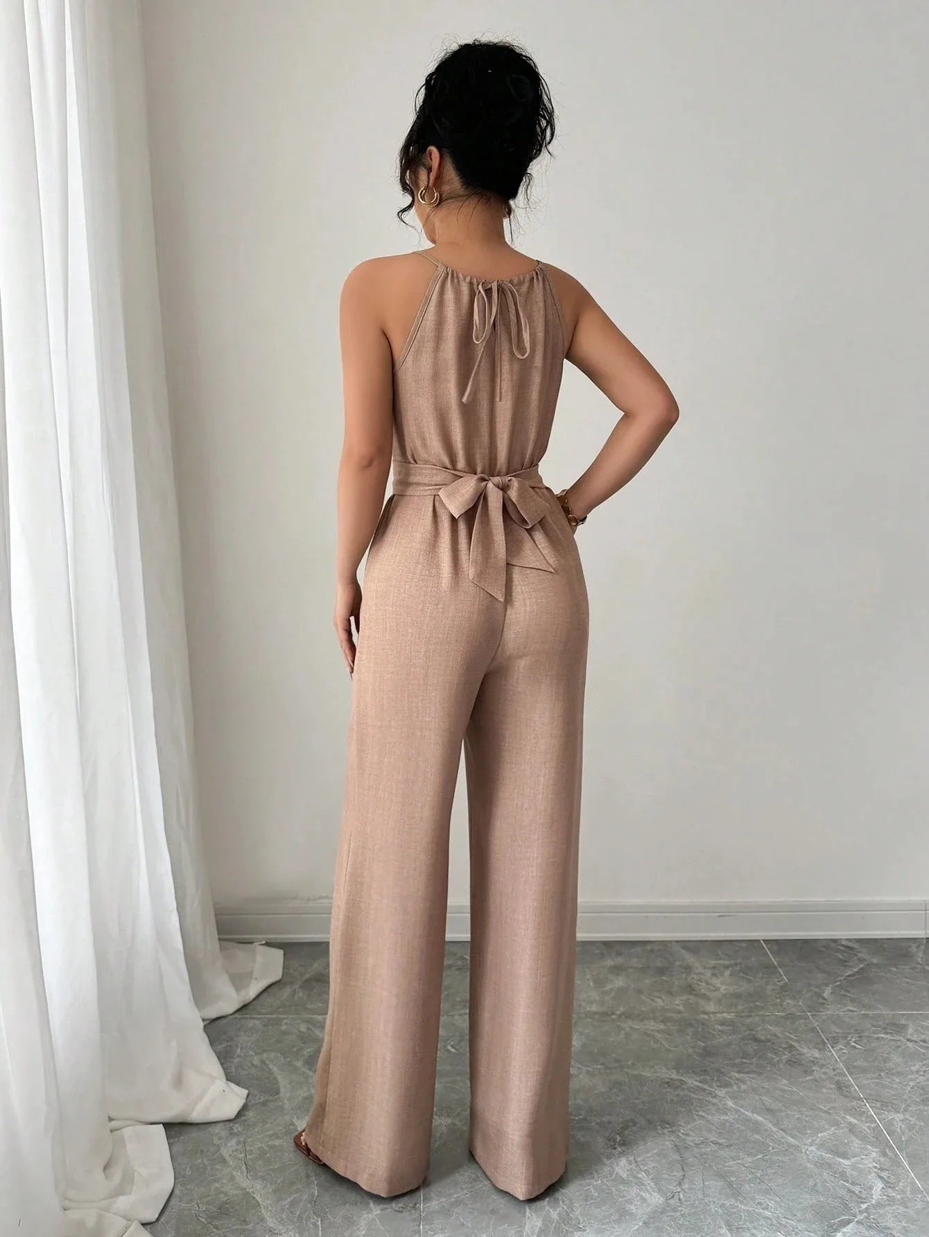 Women's Casual Halter Jumpsuit Spring and Summer Daily Solid Slim-Fit Backless Sleeveless Jumpsuit Lady's Floor-Length Trousers