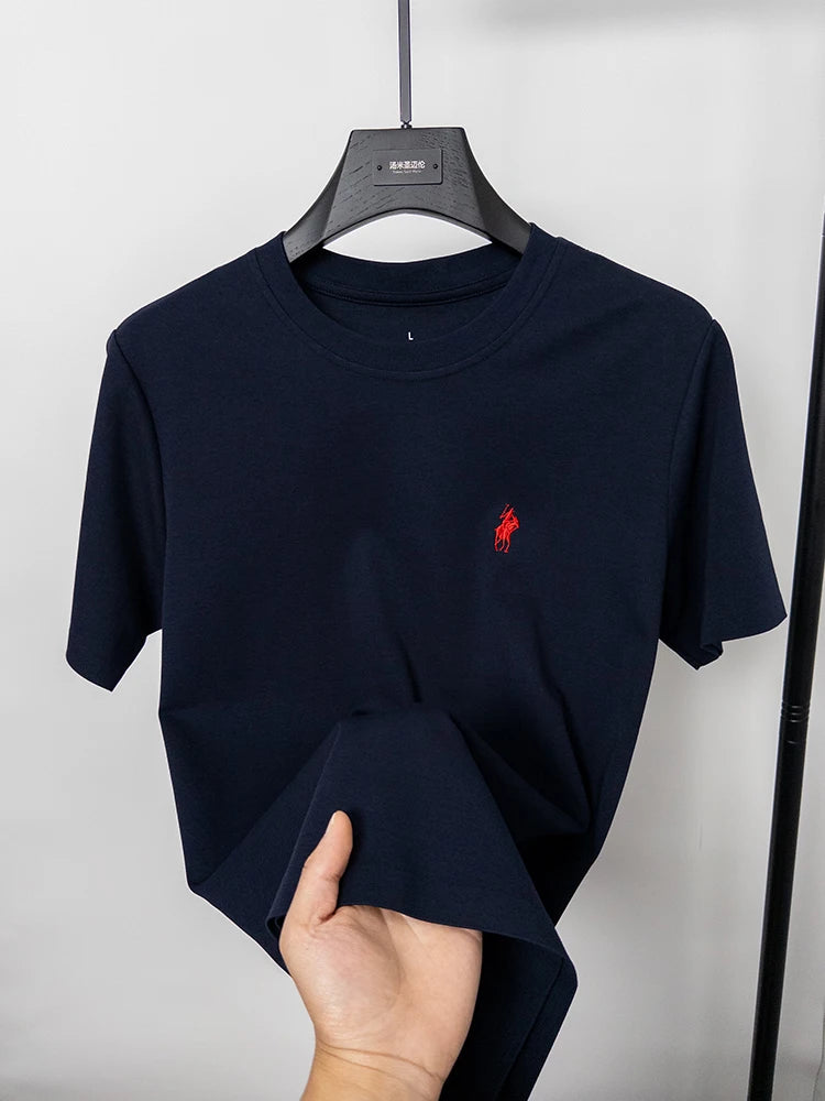 Cotton High End Brand Summer New Short Sleeved T-shirt High Quality Casual men Embroidered Classic Versatile O Neck Korean Top
