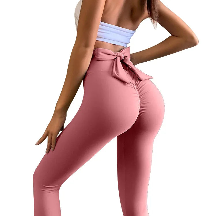 Bow Tie at Back Waist Sports Yoga Leggings Women High Waist Fitness Multicolor Pants Gym Push Up Running Women's Clothing S-XXL
