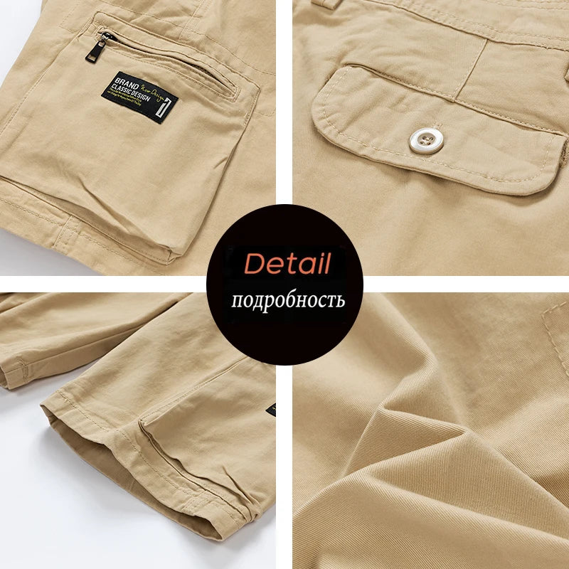 Men Summer Brand New Casual Vintage Classic Pockets Solid Cargo Shorts Men Outwear Fashion Cotton Tactical Joggers Shorts Male