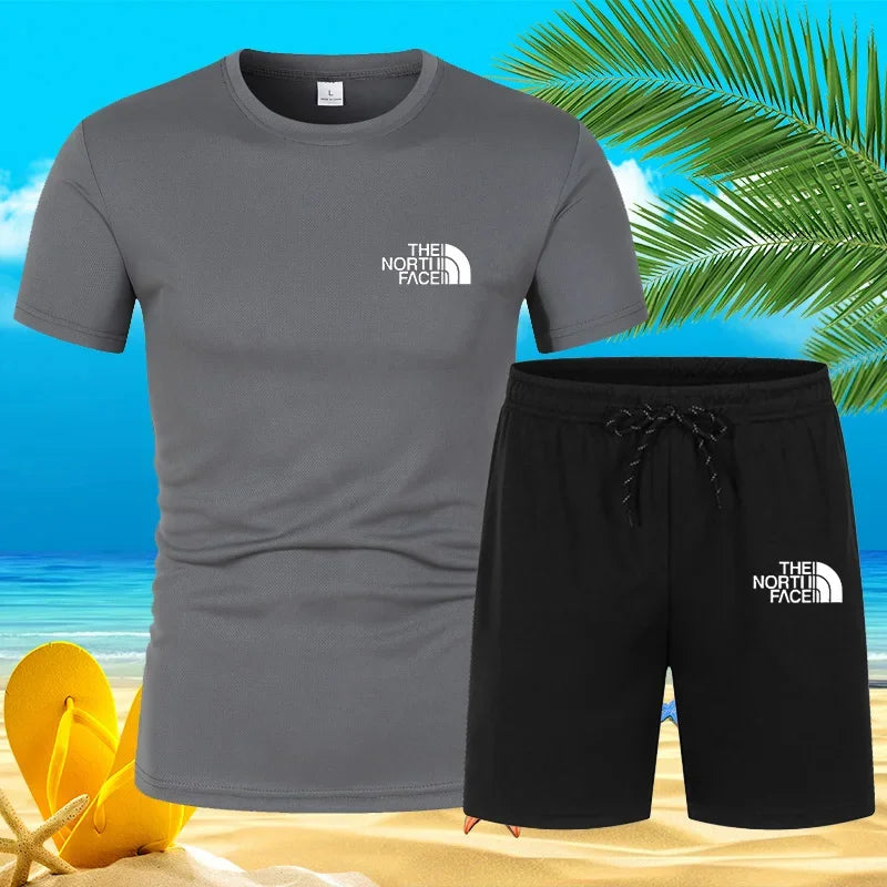 2025 New Trend Summer Men's Suit Hot Casual Fashion sportswear Beach print short-sleeved T-shirt suit jogging