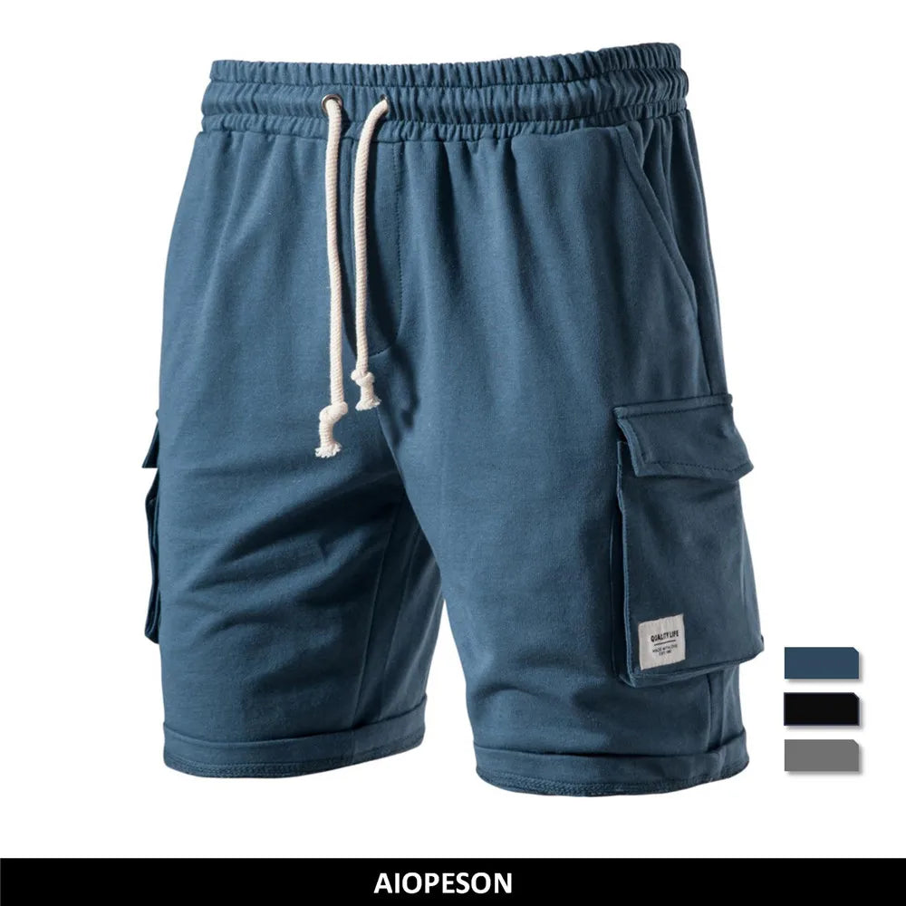 AIOPESON Pocket Shorts for Men 100% Cotton Casual Sport Short Pants Men Stretch Waist Quality Sweatshorts Summer Mens Shorts