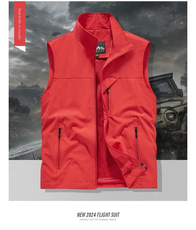 Summer Vest Men's Work Vest Large Size Golf Sleeveless Jacket Tactical windbreaker Hunting Camping Fishing waterproof Coat Parka