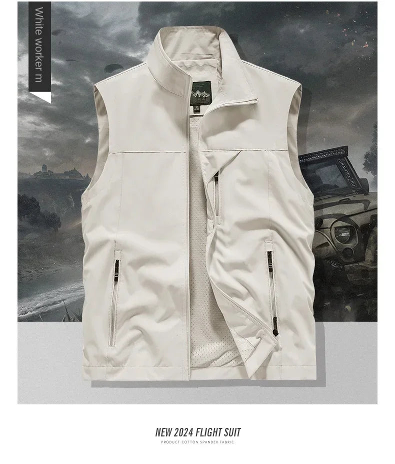 Summer Vest Men's Work Vest Large Size Golf Sleeveless Jacket Tactical windbreaker Hunting Camping Fishing waterproof Coat Parka