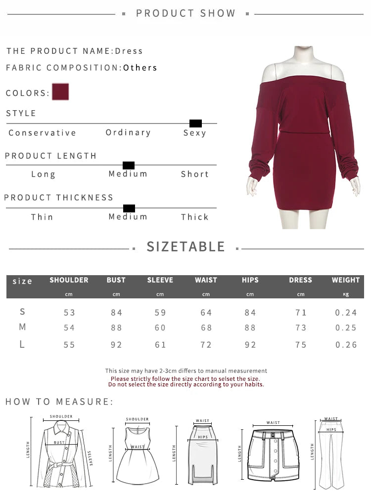 Kliou Female Elegant Mini Dress Autumn Trend Slash Neck Backless Full Sleeve Wrap Hip Street Fashion Basic Classic Style Bodycon