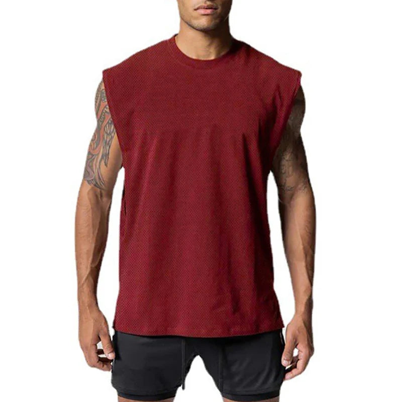 Cut Off Oversized Mesh Tank Top Men Gym Fitness Training Workout Quick Dry Bodybuilding Sleeveless Shirt Sports Fashion Clothing