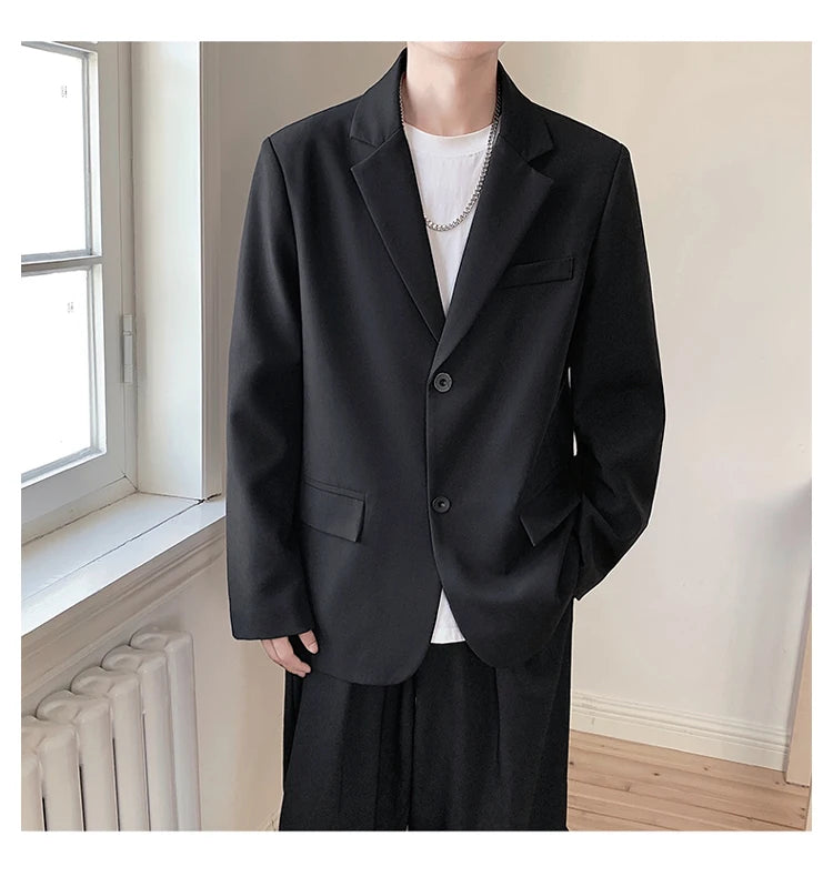2025 Men Handsome Casual Blazers Men Leisure Loose Suit Jackets Trendy Male Daily Streetwear All-Match Korean Suit Black Blazer