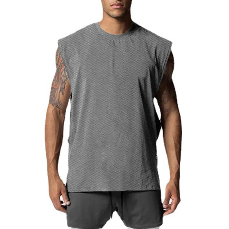 Cut Off Oversized Mesh Tank Top Men Gym Fitness Training Workout Quick Dry Bodybuilding Sleeveless Shirt Sports Fashion Clothing