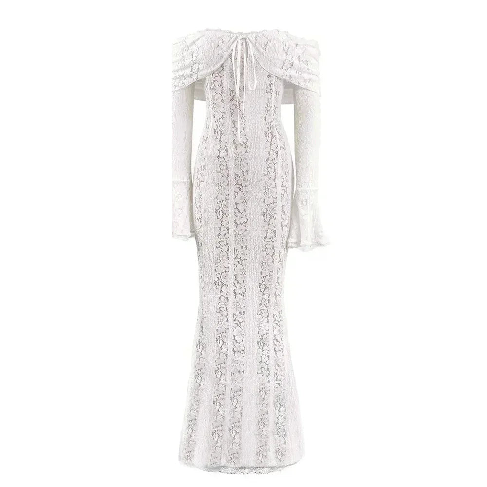 Suninheart White Evening Dresses for Events Red Long Sleeve Lace Elegant Party Dresses