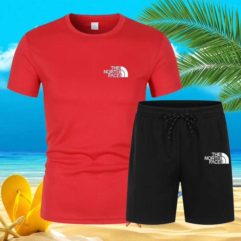 2025 New Trend Summer Men's Suit Hot Casual Fashion sportswear Beach print short-sleeved T-shirt suit jogging