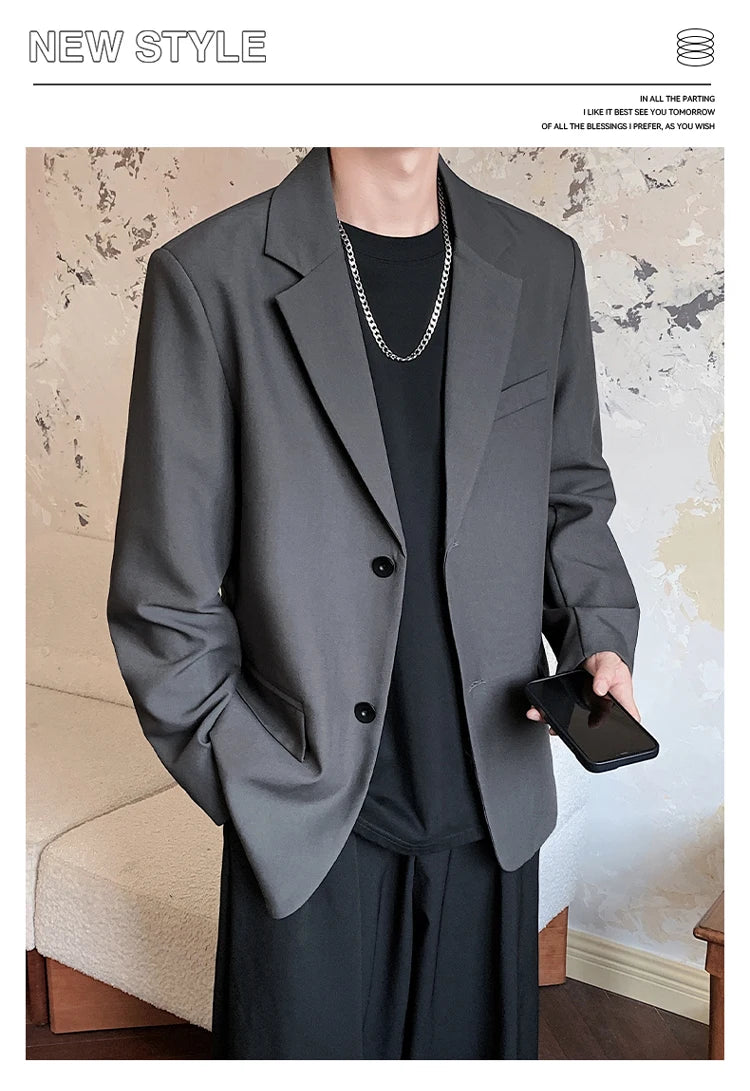 2025 Men Handsome Casual Blazers Men Leisure Loose Suit Jackets Trendy Male Daily Streetwear All-Match Korean Suit Black Blazer