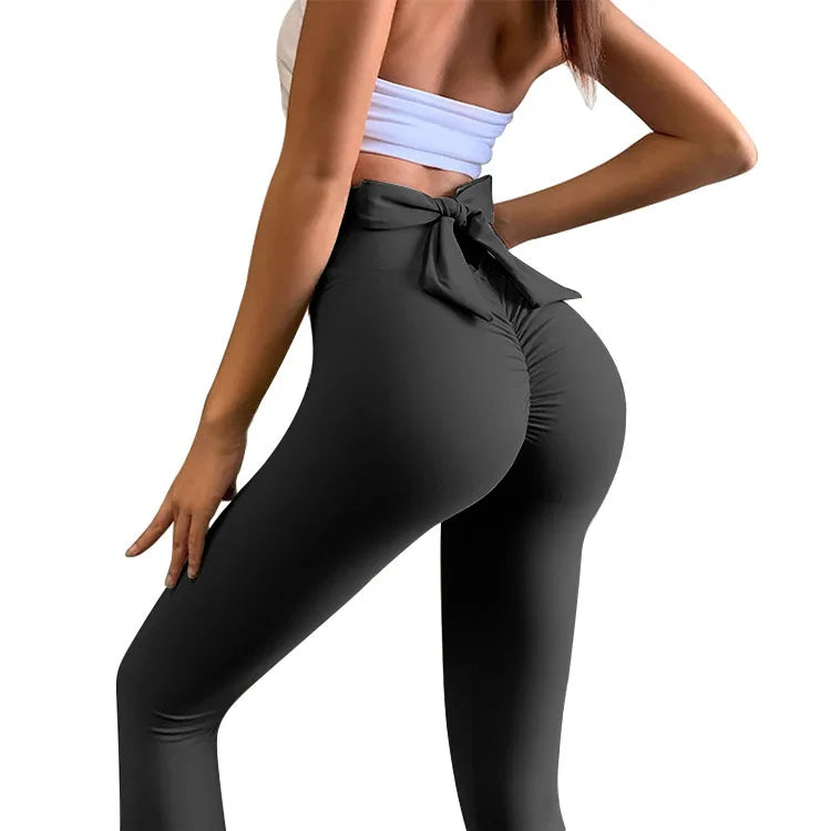 Bow Tie at Back Waist Sports Yoga Leggings Women High Waist Fitness Multicolor Pants Gym Push Up Running Women's Clothing S-XXL