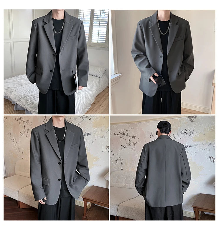 2025 Men Handsome Casual Blazers Men Leisure Loose Suit Jackets Trendy Male Daily Streetwear All-Match Korean Suit Black Blazer