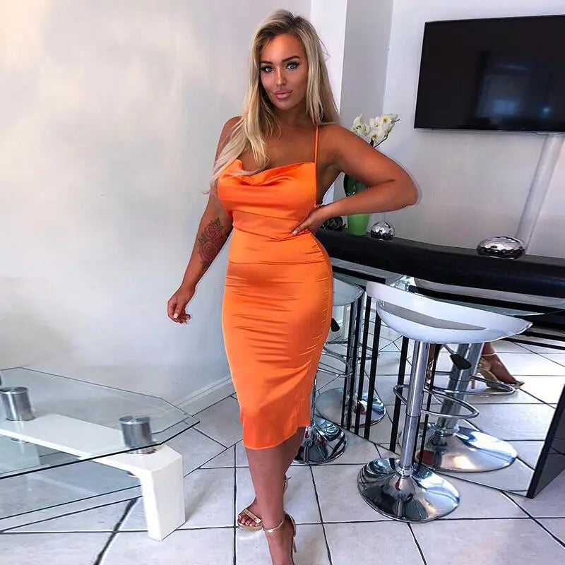 European and American Spring/Summer New Style Sling Women's Elegant Dress Split Solid Color Dress