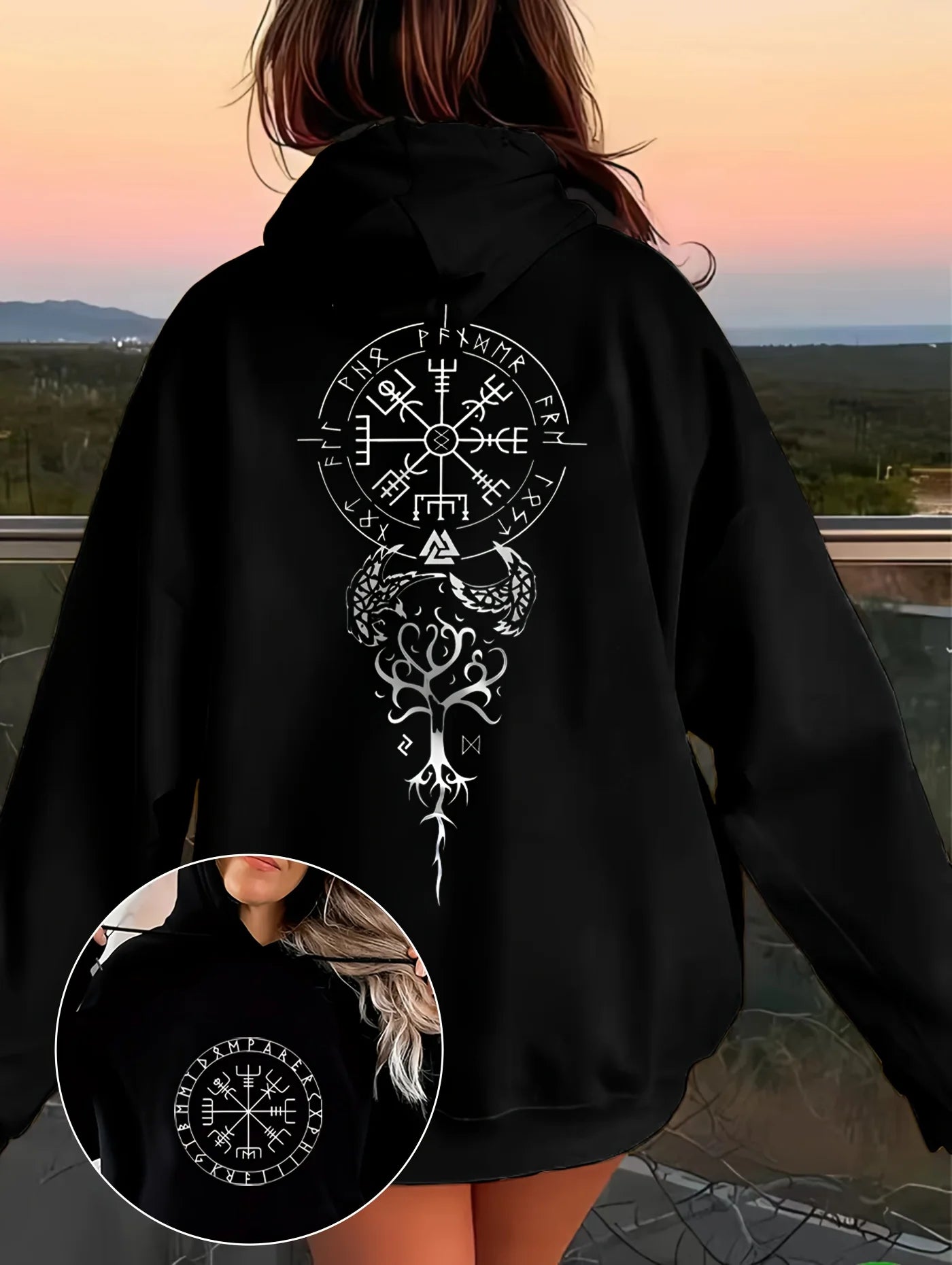 Compass Print Casual Fashion Men Pure Cotton Hoodie Loose Street Retro Comfortable High Quality Hoodie Unisex Autumn and Winter