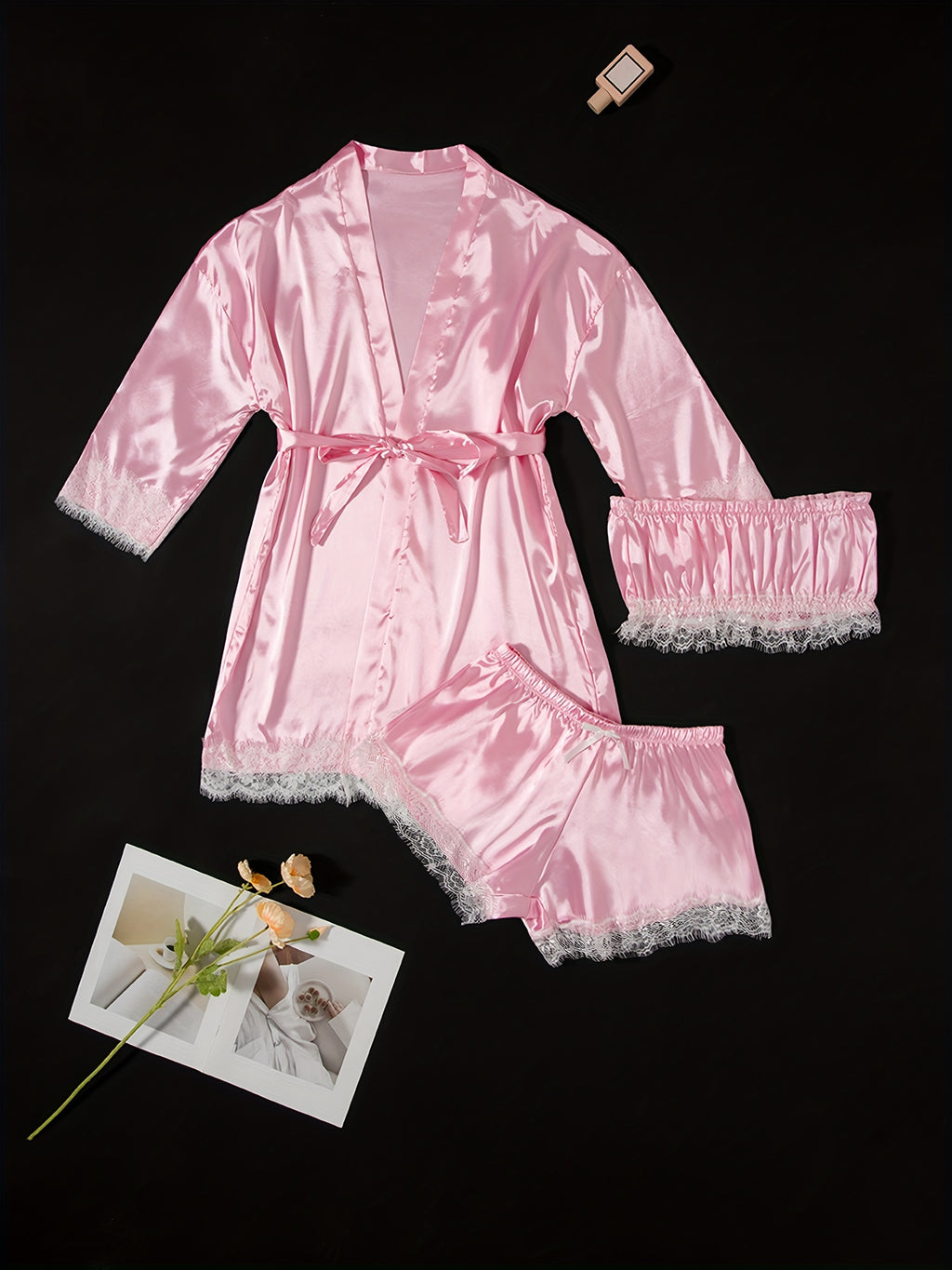 Three-Piece Elegant Solid Satin Lounge Set