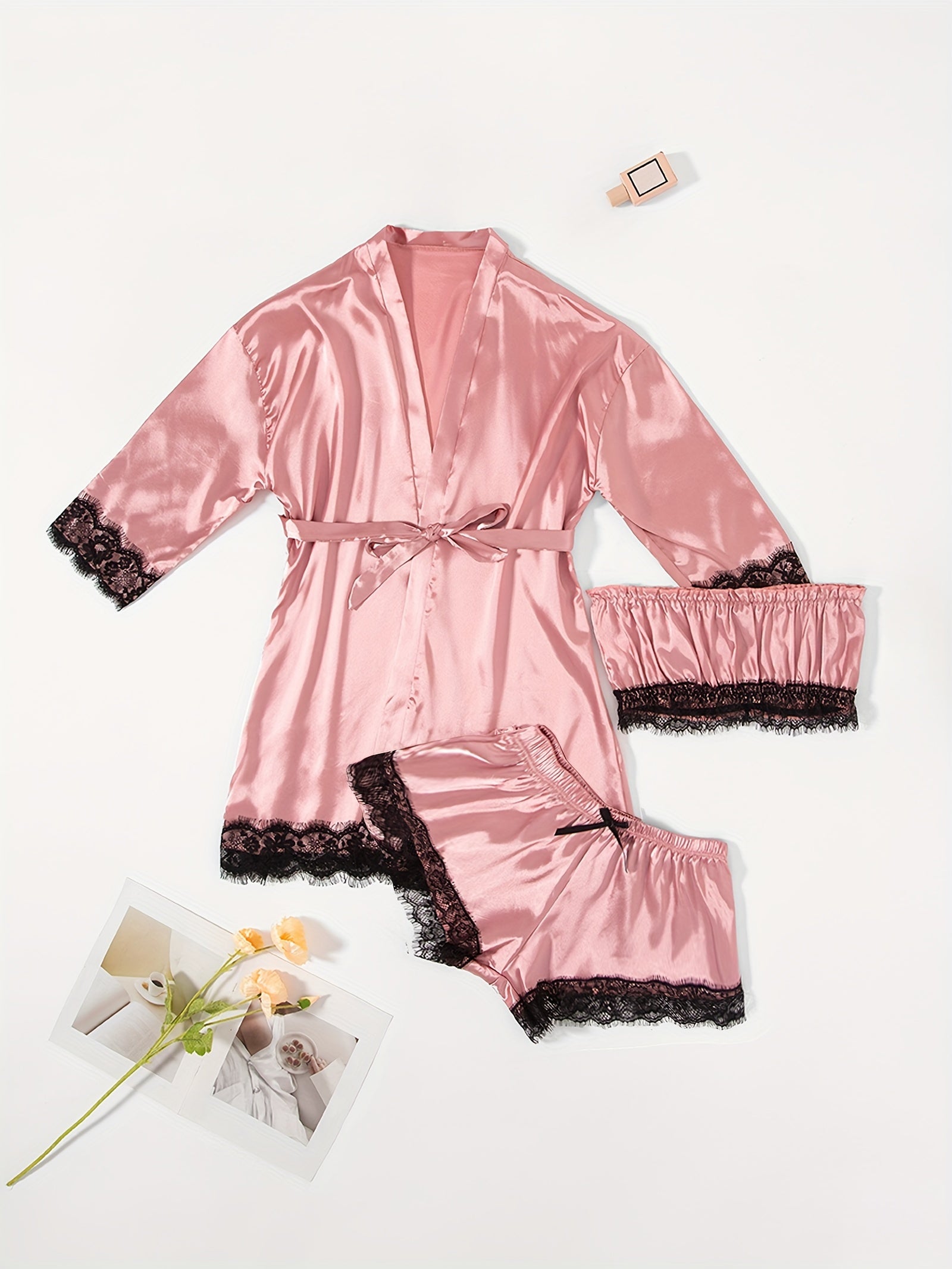 Three-Piece Elegant Solid Satin Lounge Set