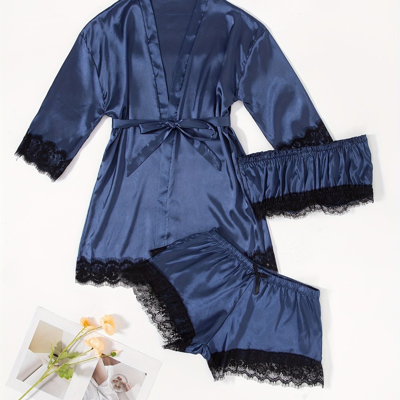 Three-Piece Elegant Solid Satin Lounge Set