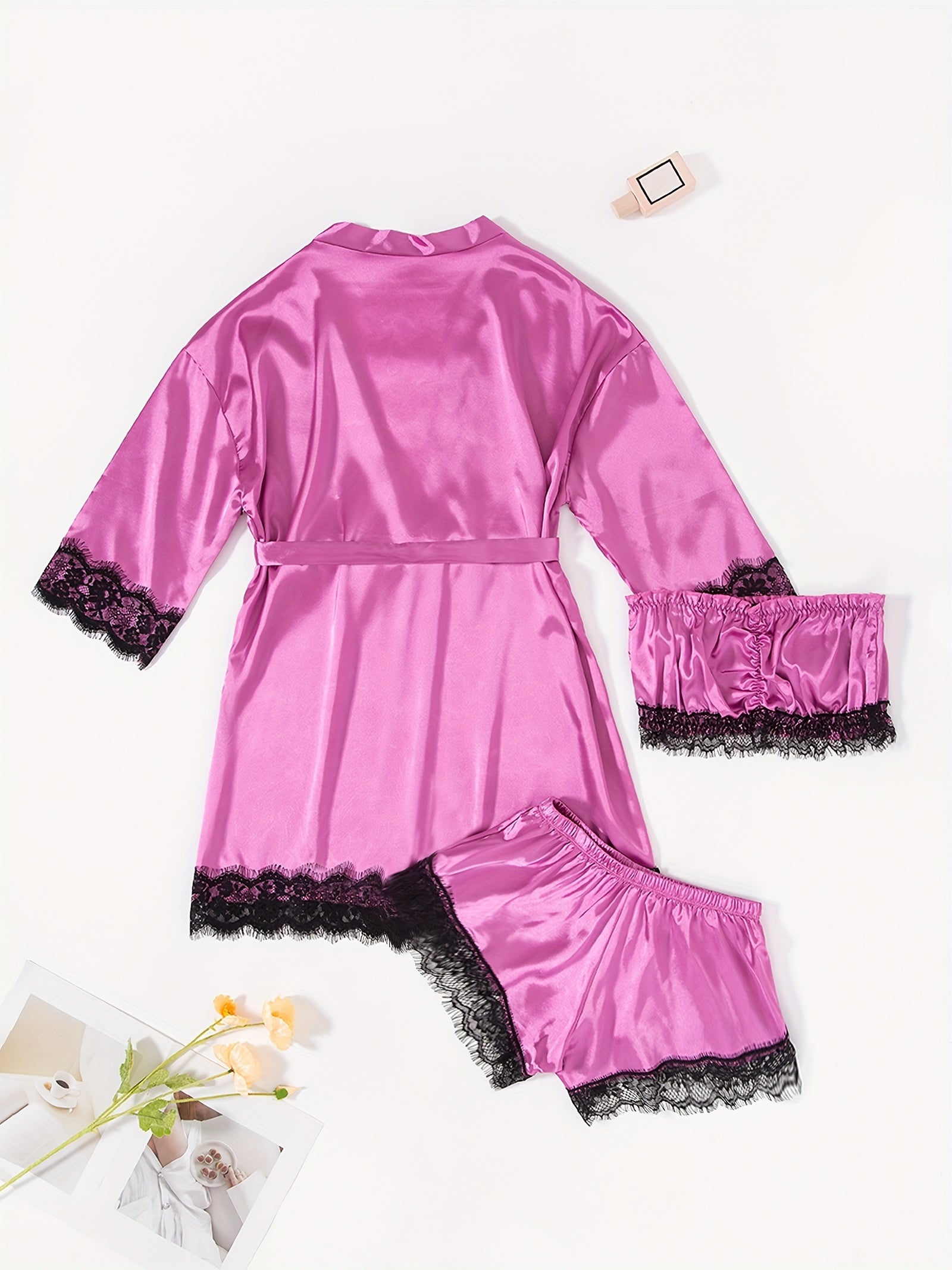 Three-Piece Elegant Solid Satin Lounge Set