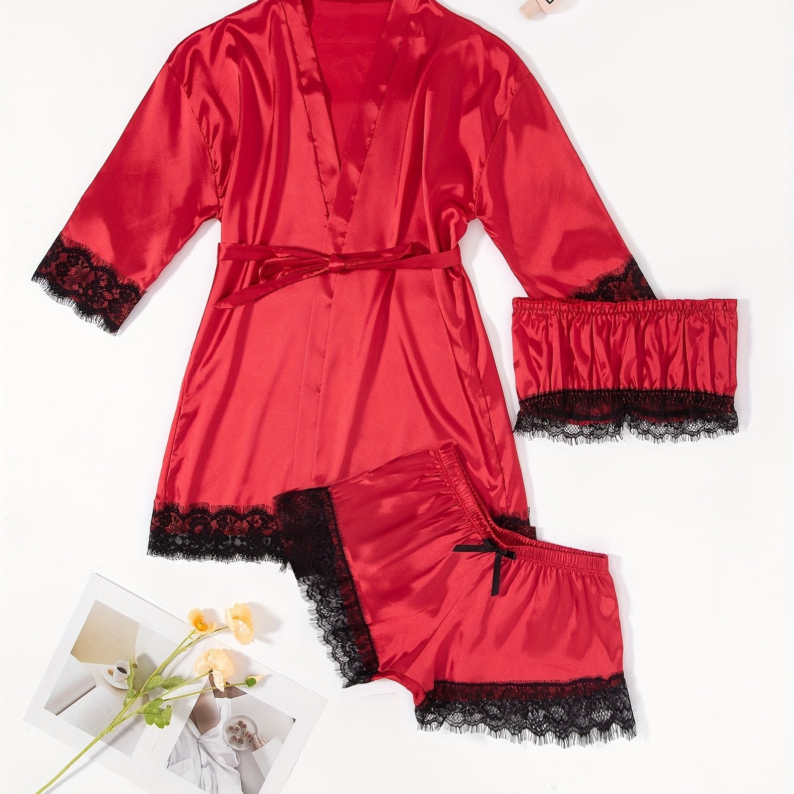 Three-Piece Elegant Solid Satin Lounge Set