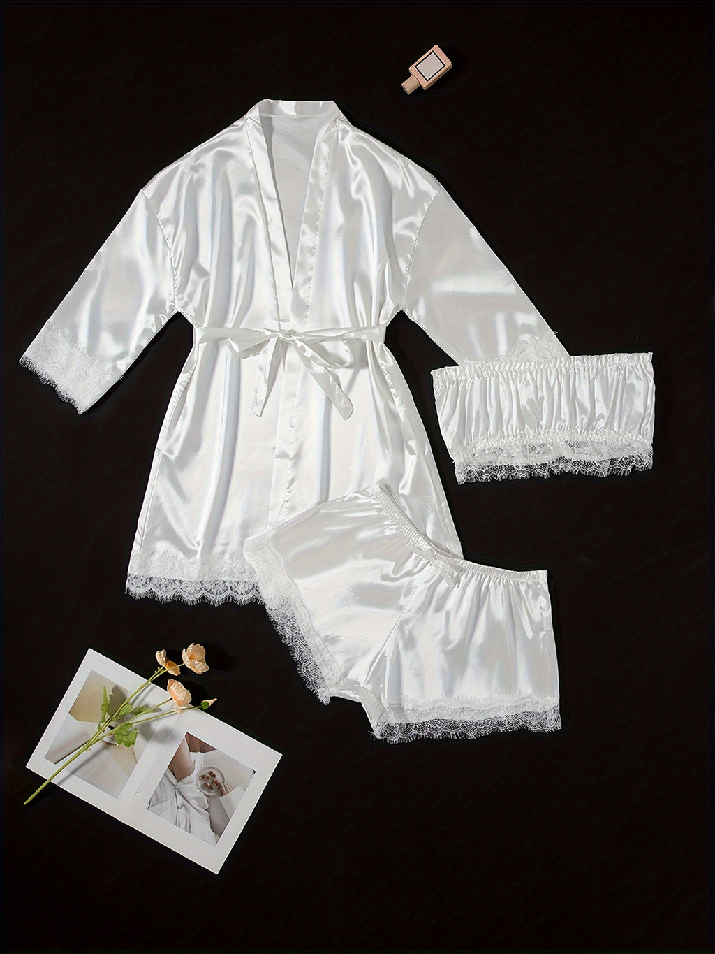 Three-Piece Elegant Solid Satin Lounge Set
