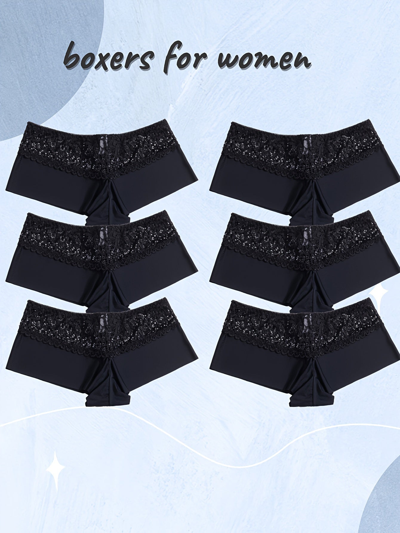 6pcs Lace-Stitched Boyshorts - Ultra-Soft & Seamless, Flexible Fit Underwear - Stylish Womens Lingerie for Everyday Comfort
