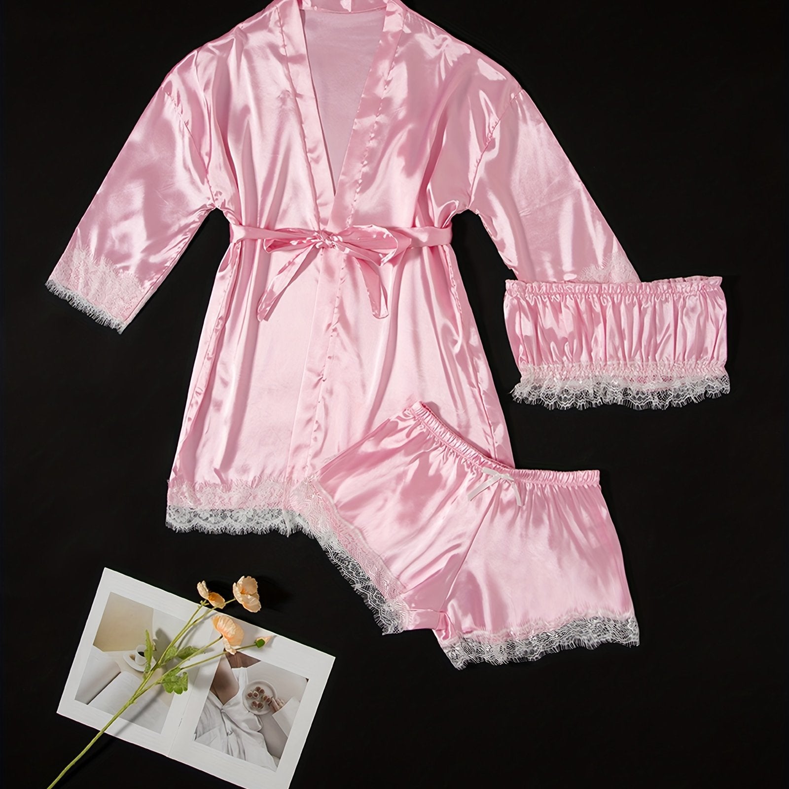 Three-Piece Elegant Solid Satin Lounge Set