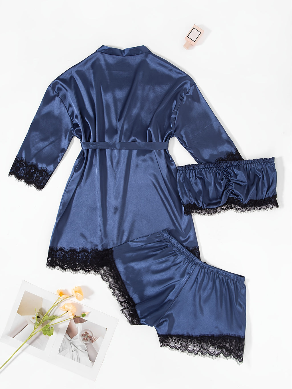 Three-Piece Elegant Solid Satin Lounge Set