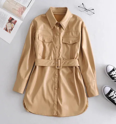 Women's High Waist Lace-Up PU Jacket